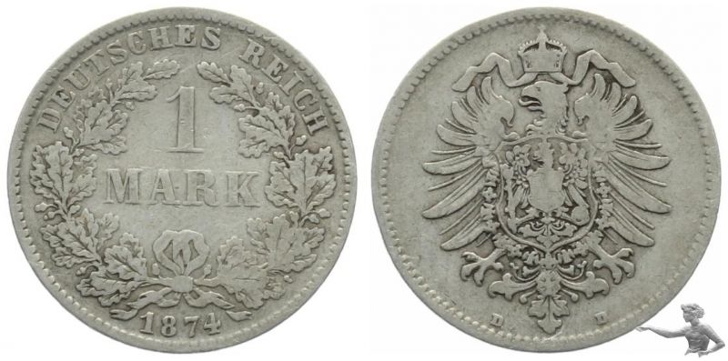 Kaiserreich 1 Mark 1874 D - Silber